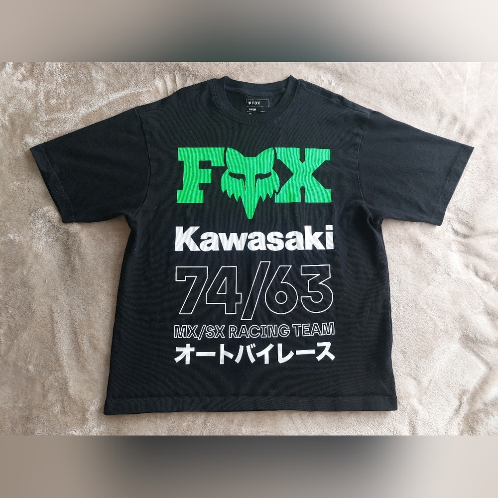 Fox Racing Kawasaki Men's Black Moto Graphic Oversized T Shirt | L